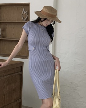 France style pinched waist knitted dress for women