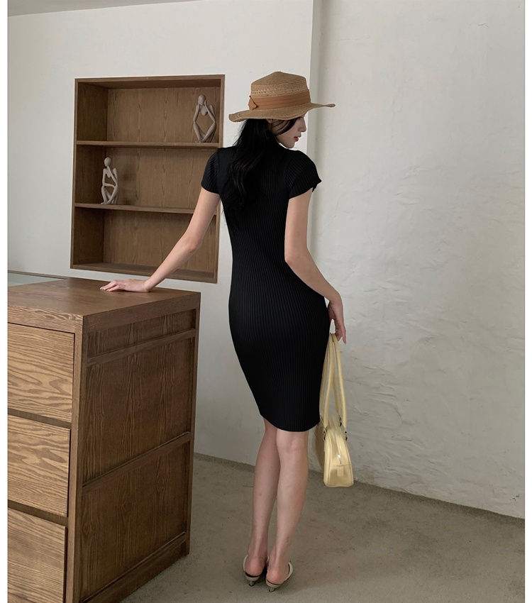 France style pinched waist knitted dress for women
