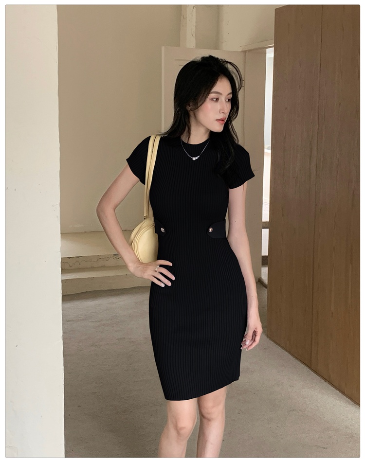 France style pinched waist knitted dress for women