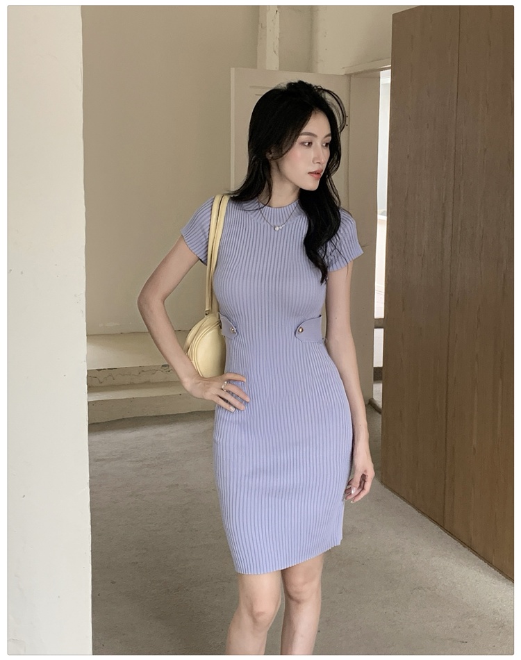 France style pinched waist knitted dress for women
