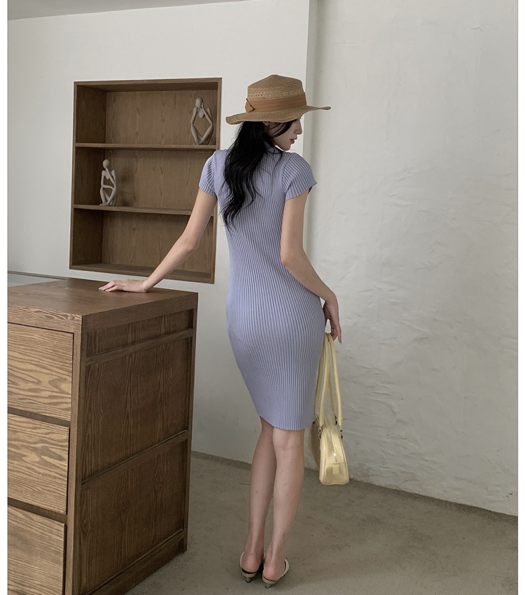 France style pinched waist knitted dress for women