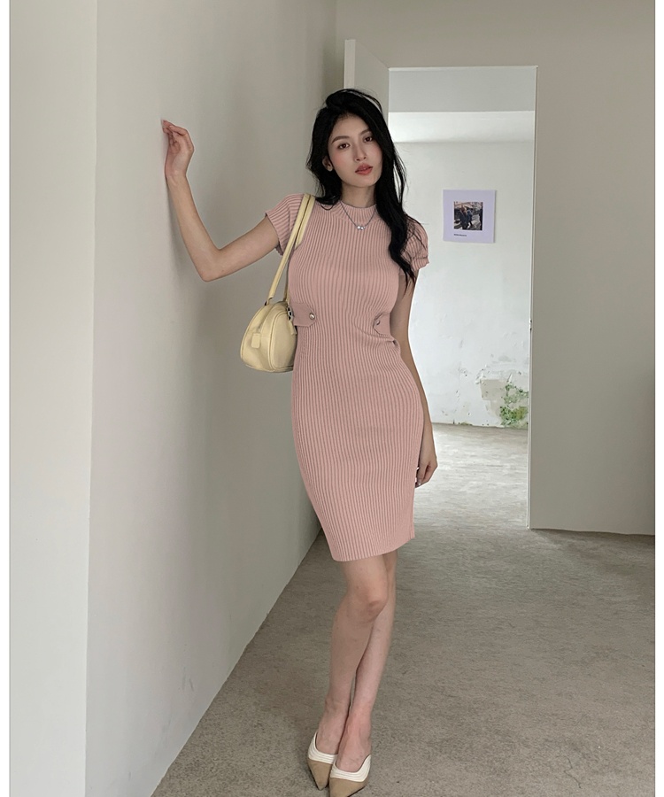 France style pinched waist knitted dress for women