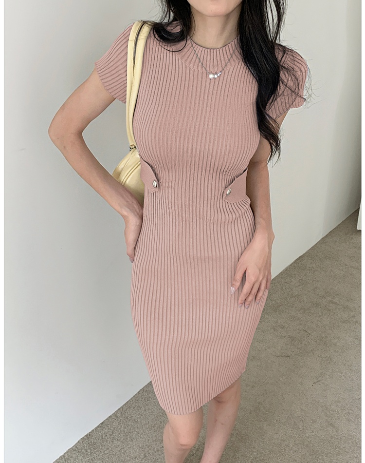 France style pinched waist knitted dress for women