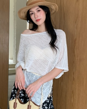 Frenum loose strapless tops lazy irregular hollow sweater