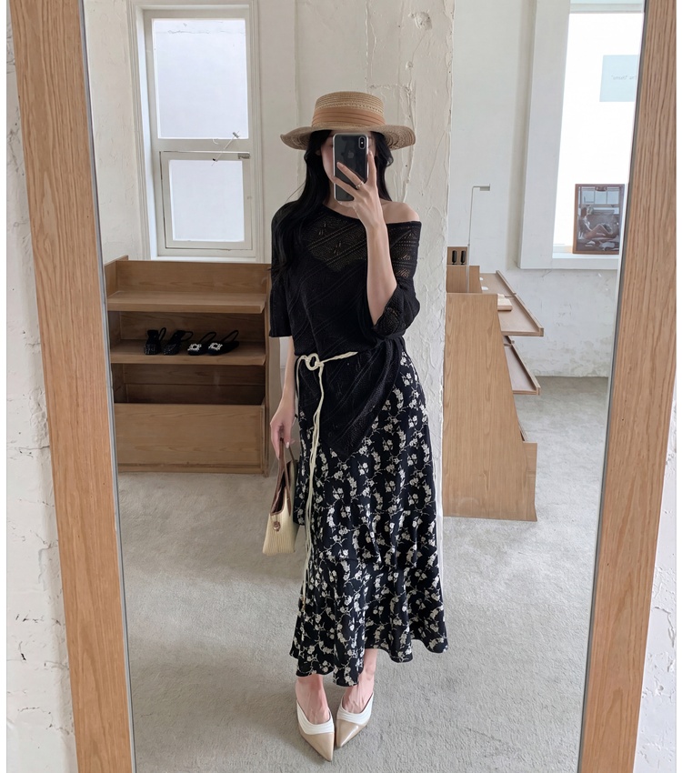 Frenum loose strapless tops lazy irregular hollow sweater