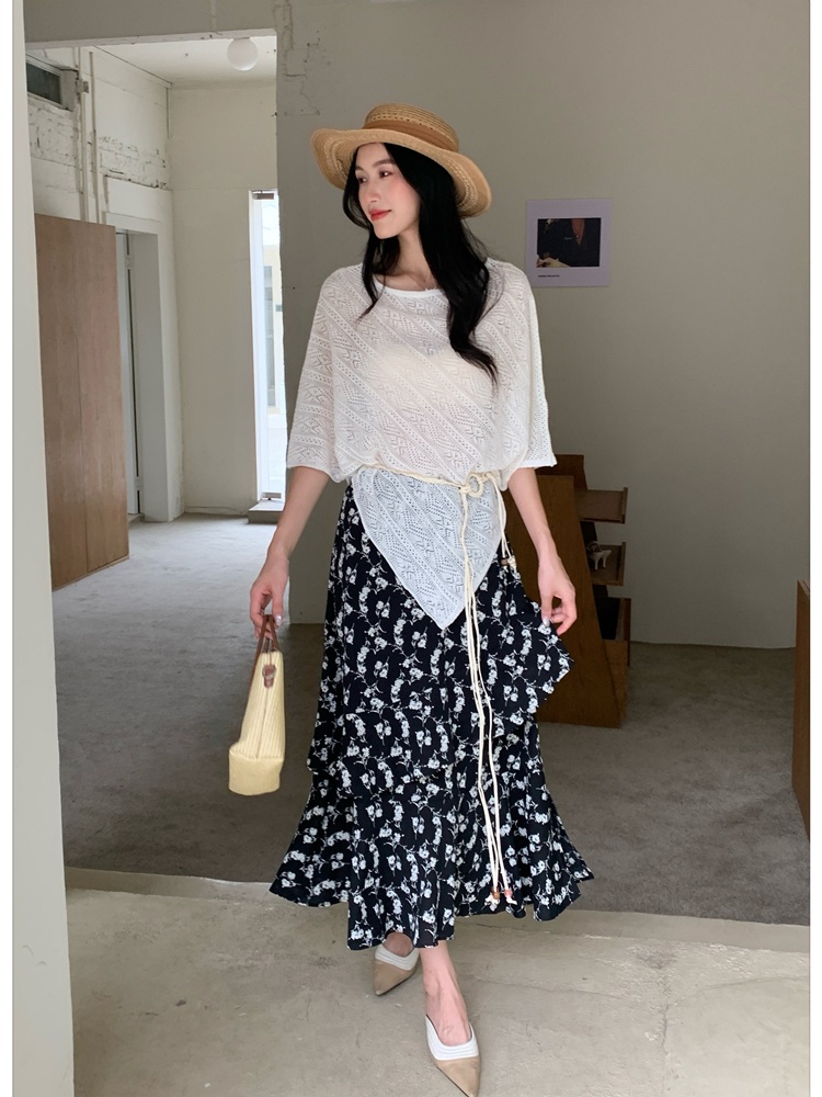 Frenum loose strapless tops lazy irregular hollow sweater