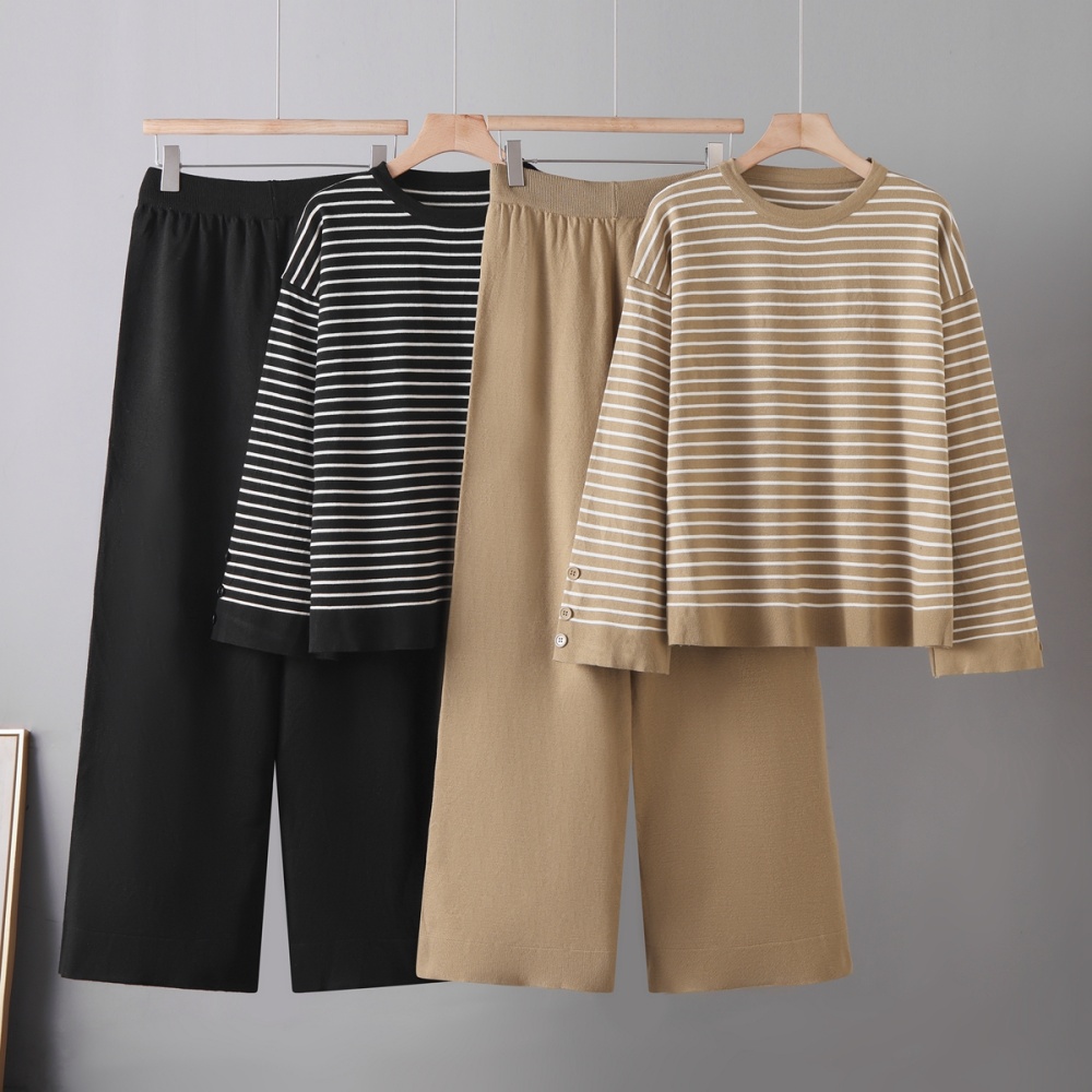 Autumn and winter tops wide leg pants 2pcs set for women