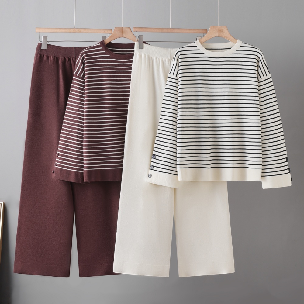 Autumn and winter tops wide leg pants 2pcs set for women