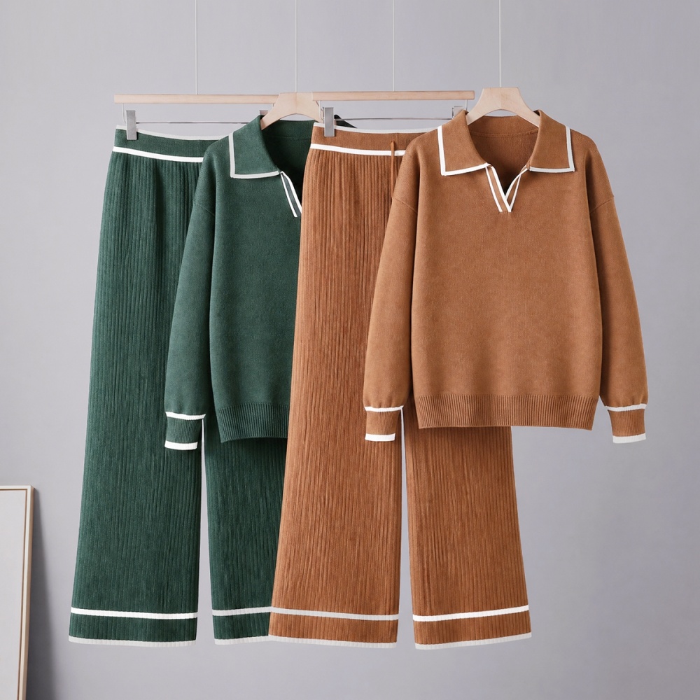 Slim Casual high waist sweater 2pcs set for women