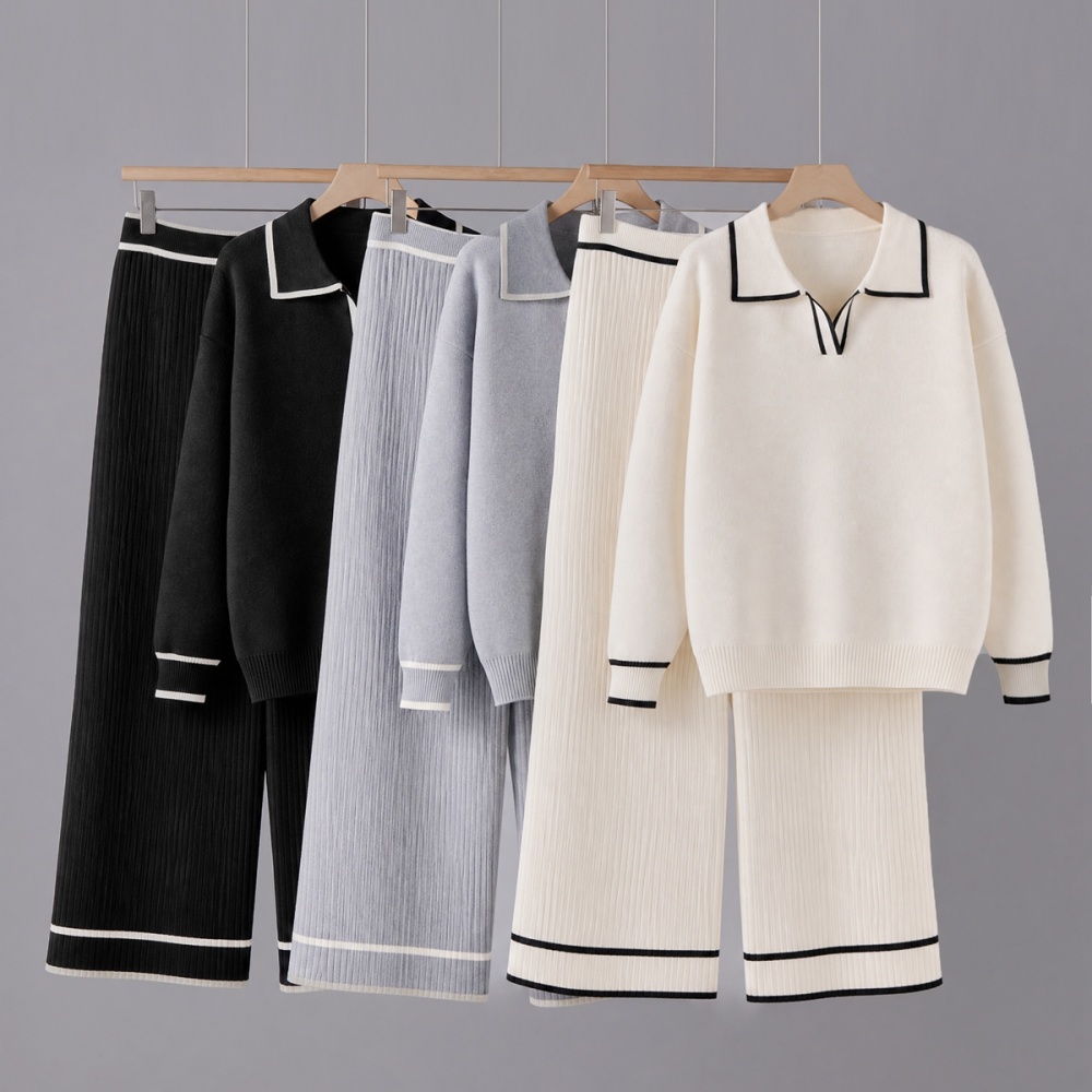 Slim Casual high waist sweater 2pcs set for women