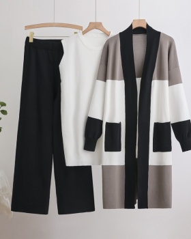European style vest autumn cardigan 3pcs set for women