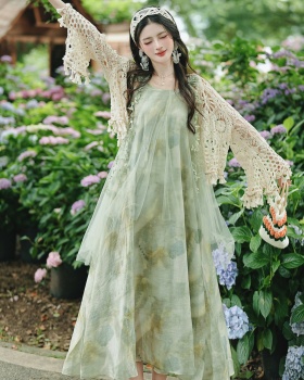 Vacation long dress island flair dress 2pcs set