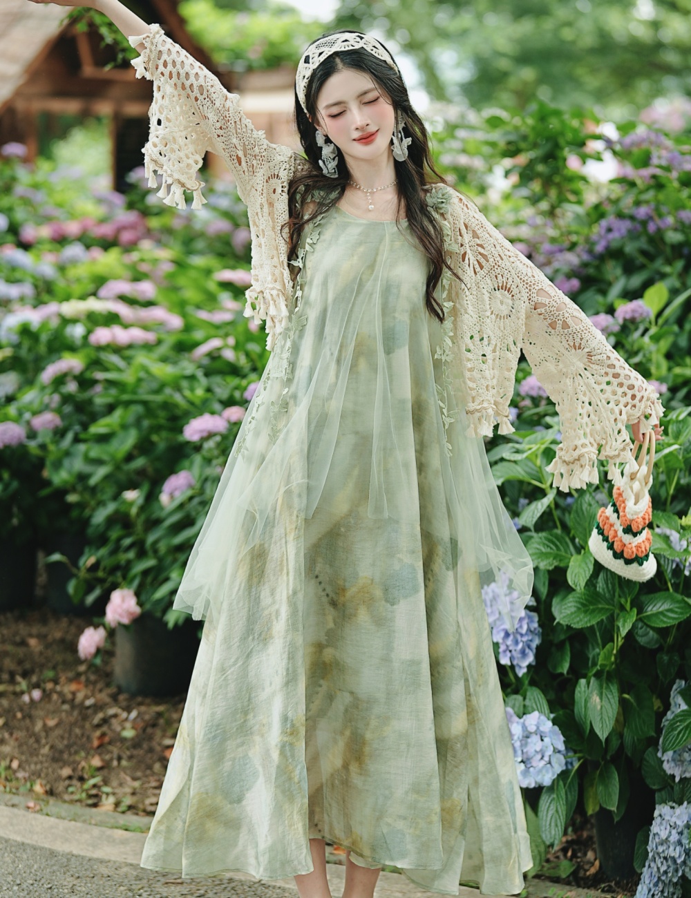 Vacation long dress island flair dress 2pcs set