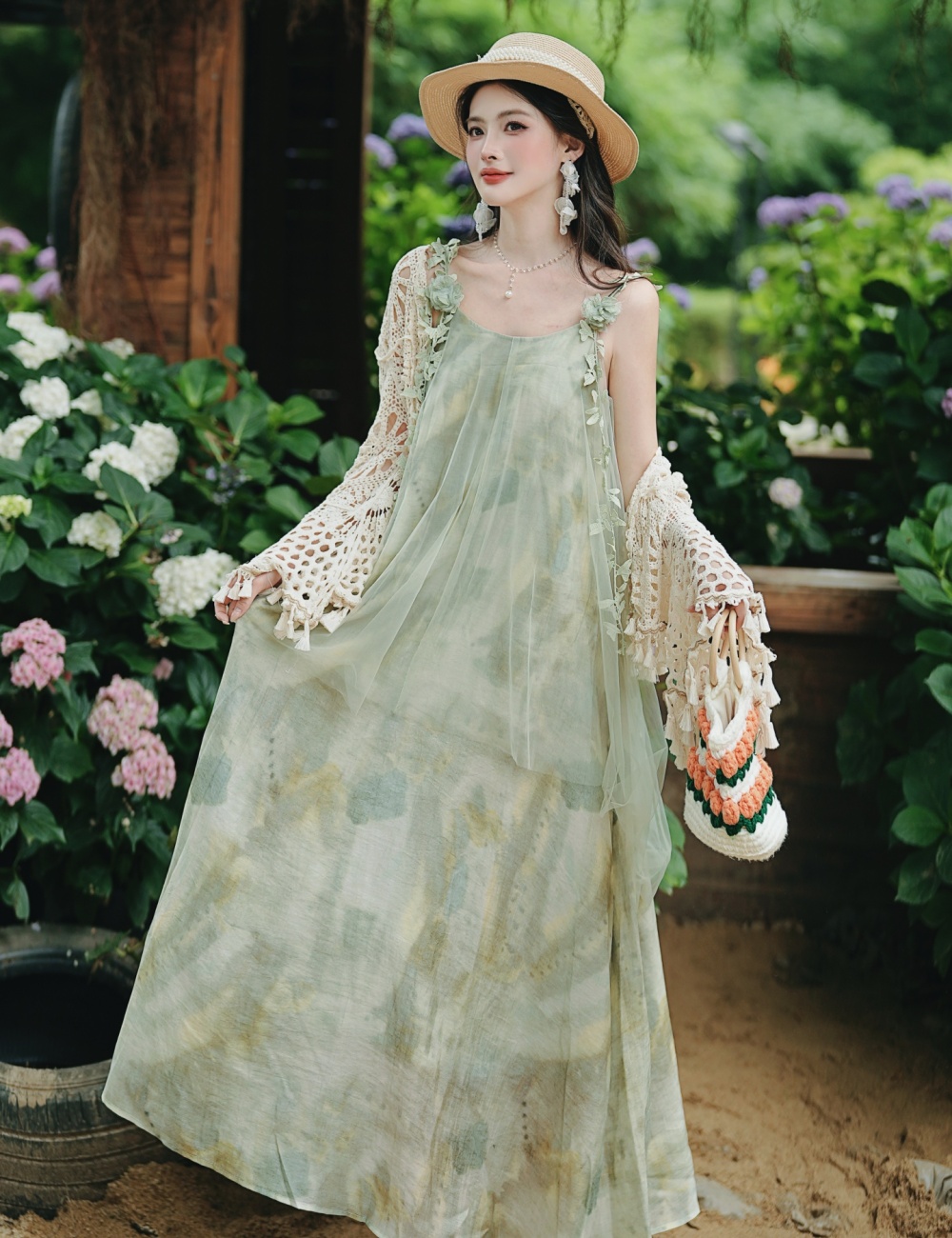 Vacation long dress island flair dress 2pcs set