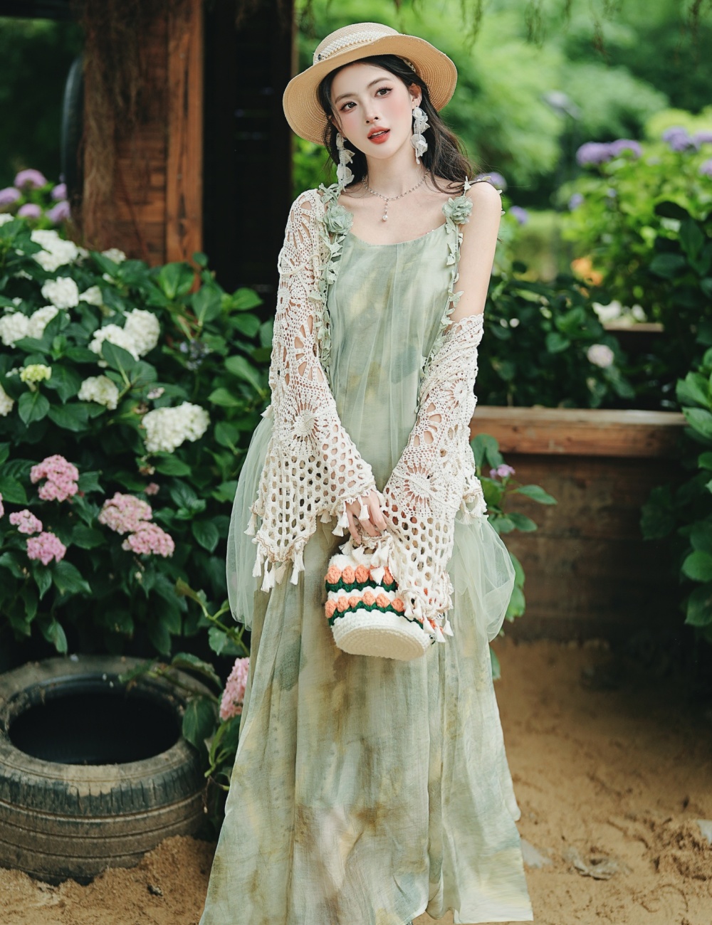 Vacation long dress island flair dress 2pcs set