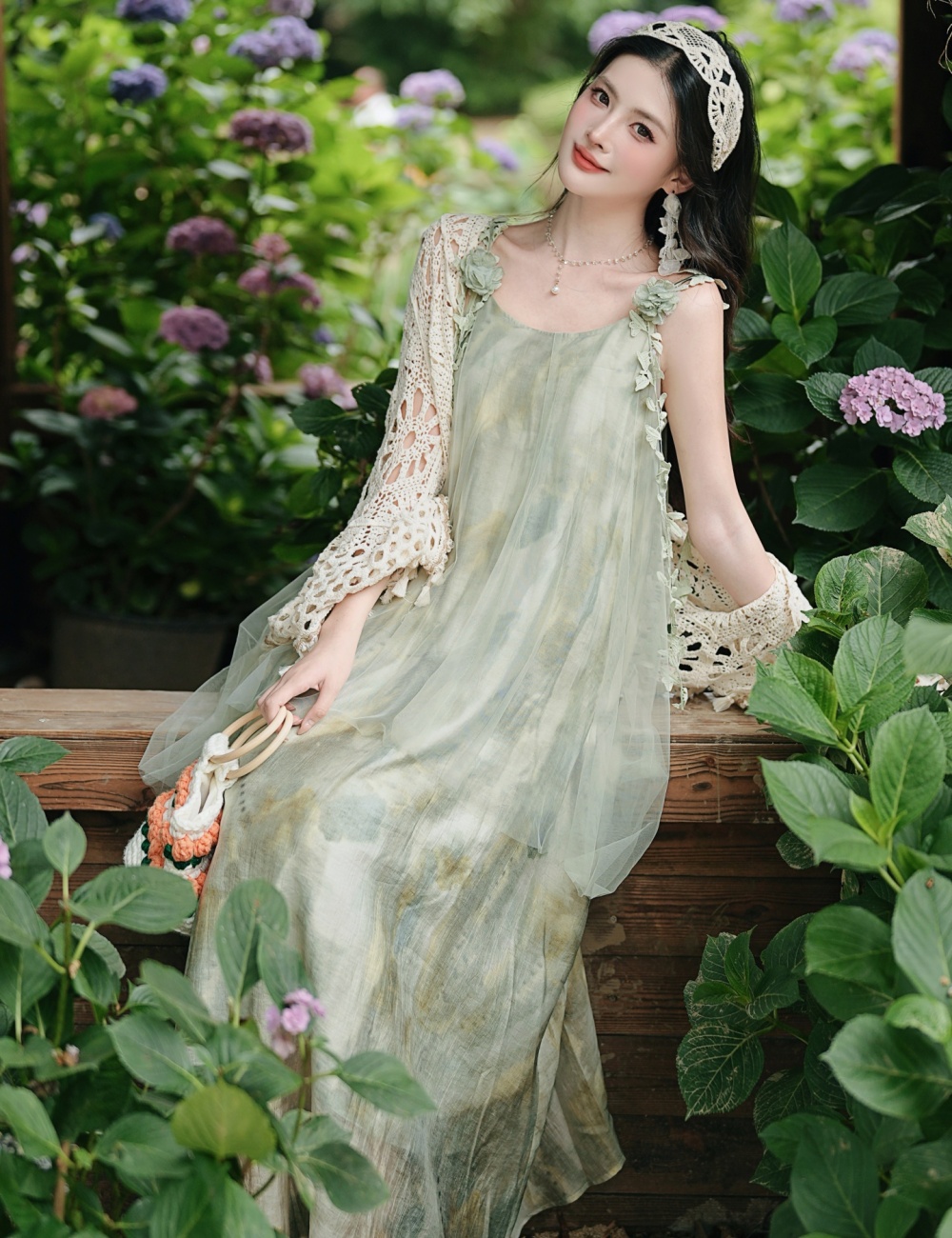 Vacation long dress island flair dress 2pcs set