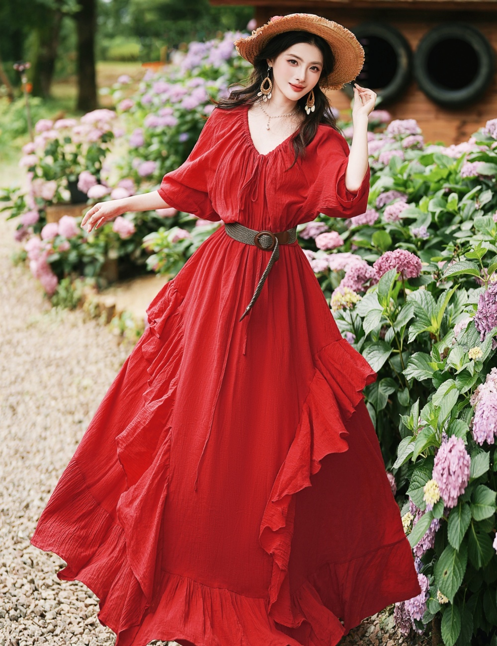 Adjustable strapless long dress retro France style dress