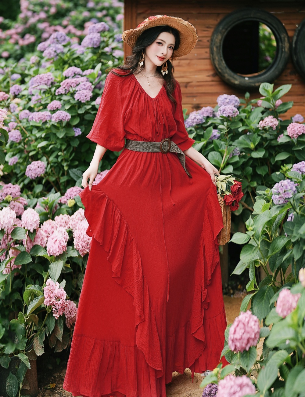 Adjustable strapless long dress retro France style dress