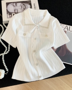 Chanelstyle bow cardigan short sleeve sweater for women