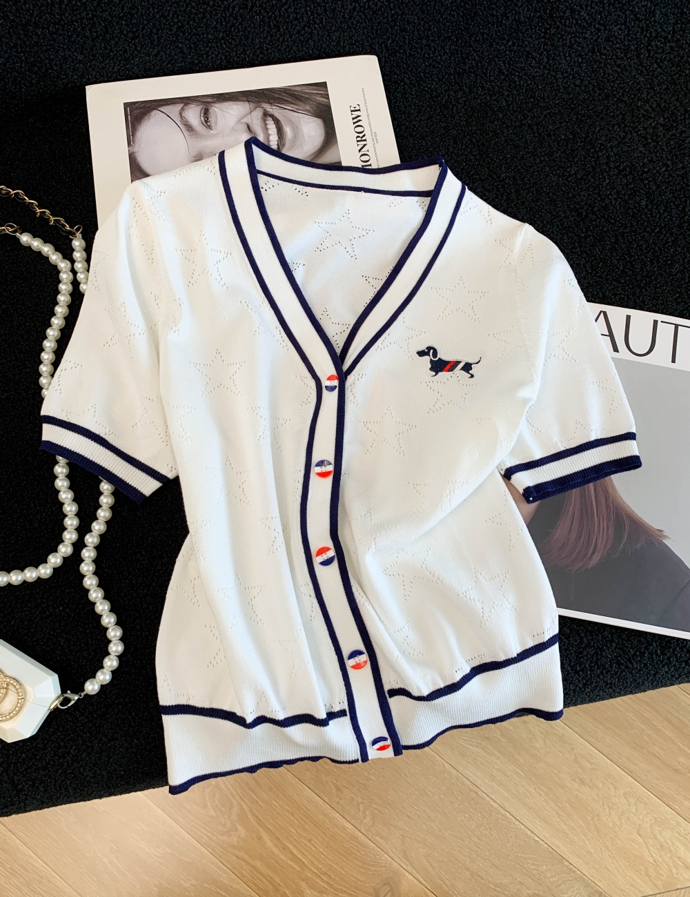Star lines tops puppy knitted cardigan for women