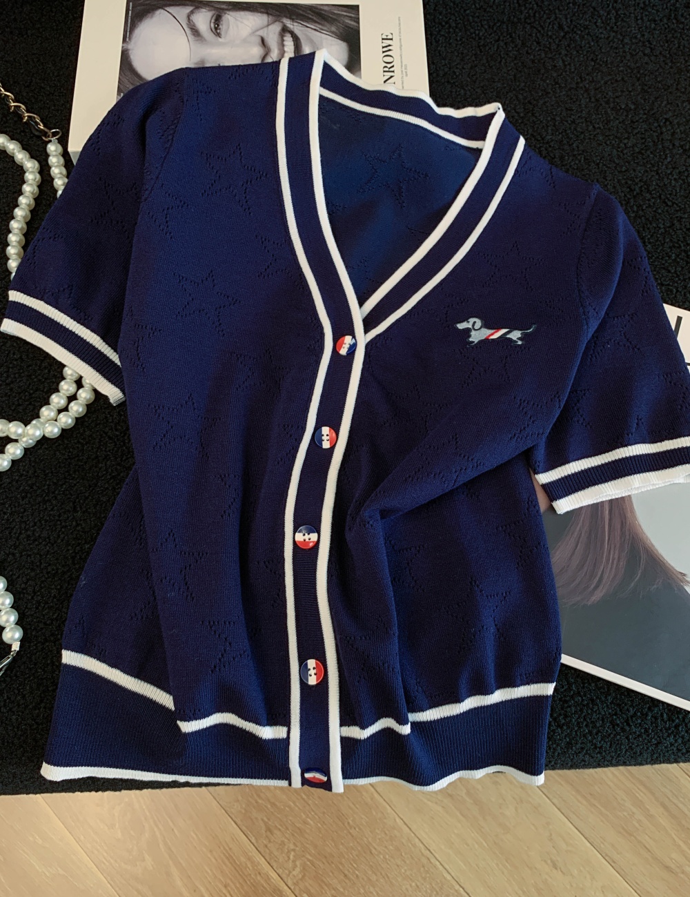Star lines tops puppy knitted cardigan for women