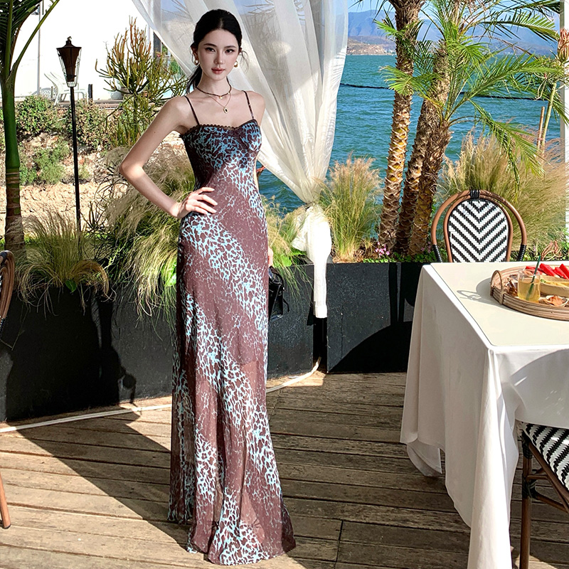 Vacation slim lace floral long dress for women