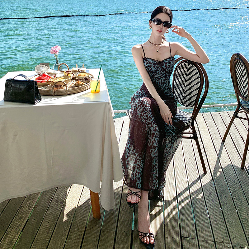 Vacation slim lace floral long dress for women