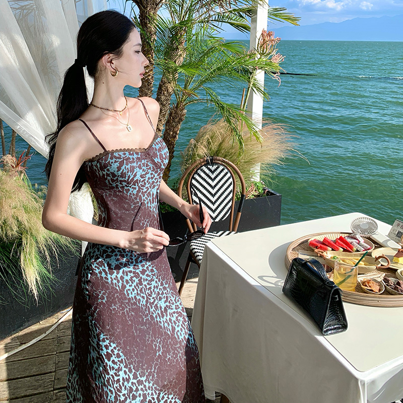 Vacation slim lace floral long dress for women