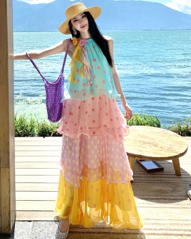 Cake sweet vacation dress maiden polka dot colors long dress