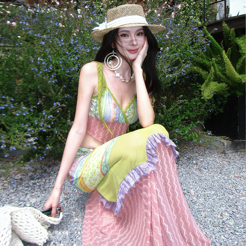 Seaside lace sling splice tops a set for women