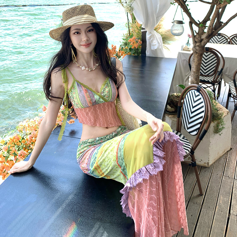 Seaside lace sling splice tops a set for women