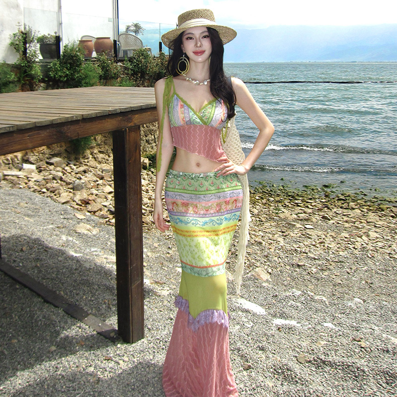 Seaside lace sling splice tops a set for women