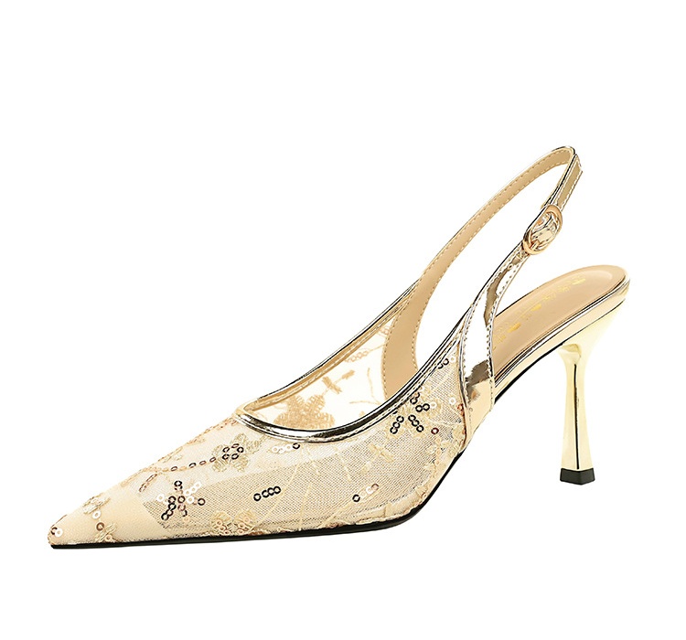 Fine-root sequins ornament lace sexy sandals for women