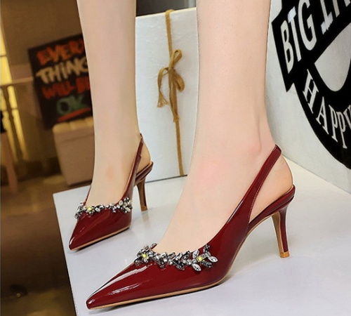 Pointed patent leather stilettos European style sandals