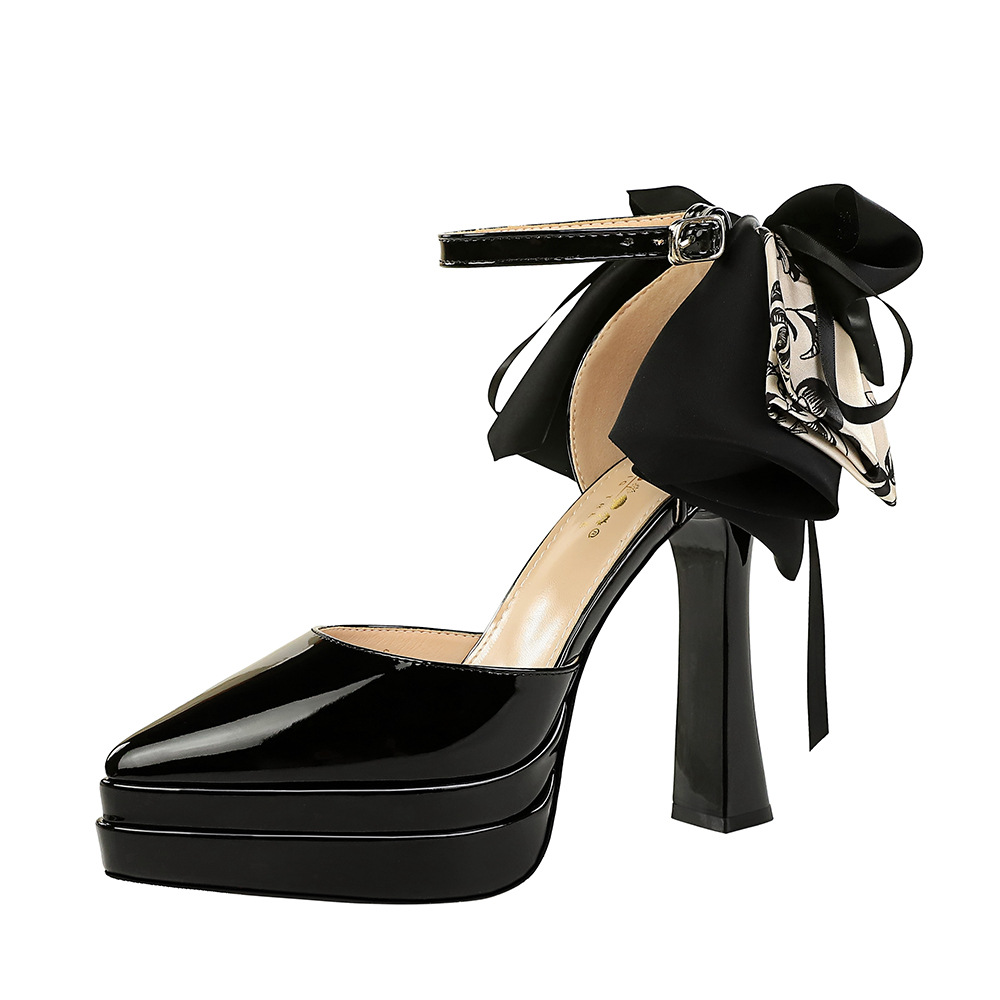Pointed patent leather sandals double platform for women