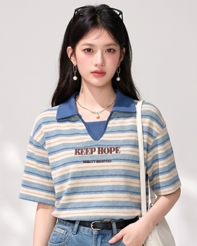 Summer short sleeve shirts stripe loose tops
