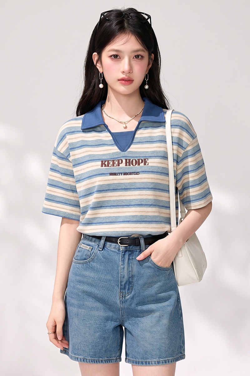 Summer short sleeve shirts stripe loose tops