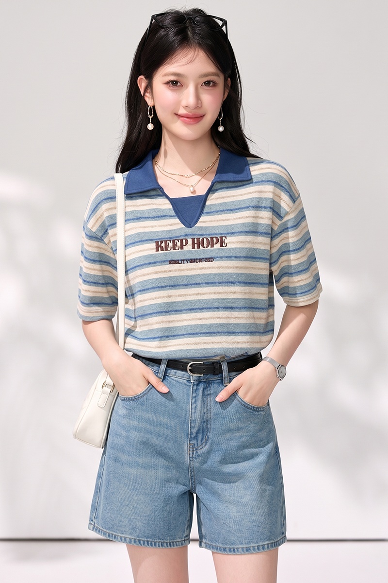 Summer short sleeve shirts stripe loose tops