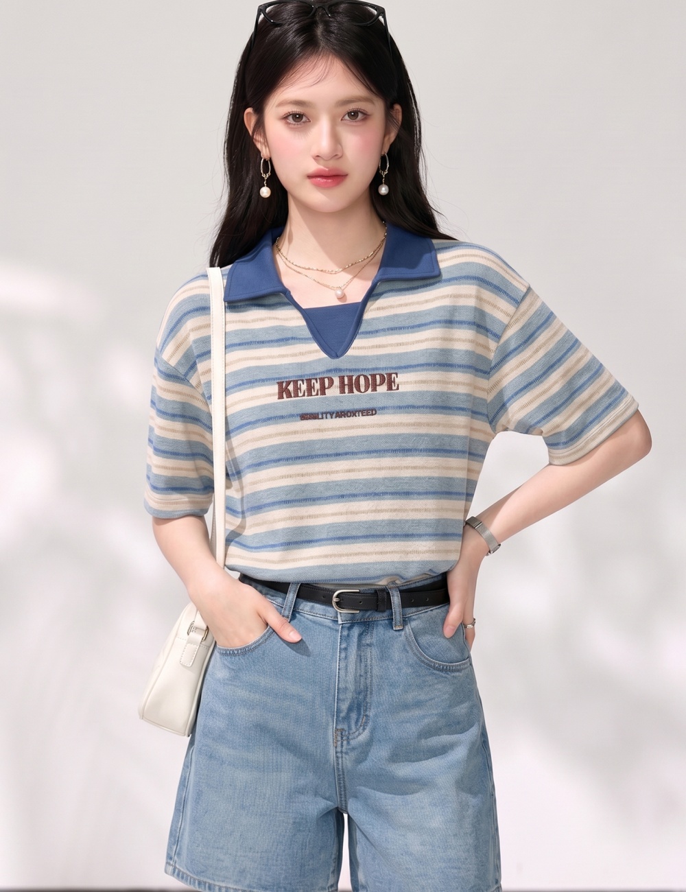 Summer short sleeve shirts stripe loose tops