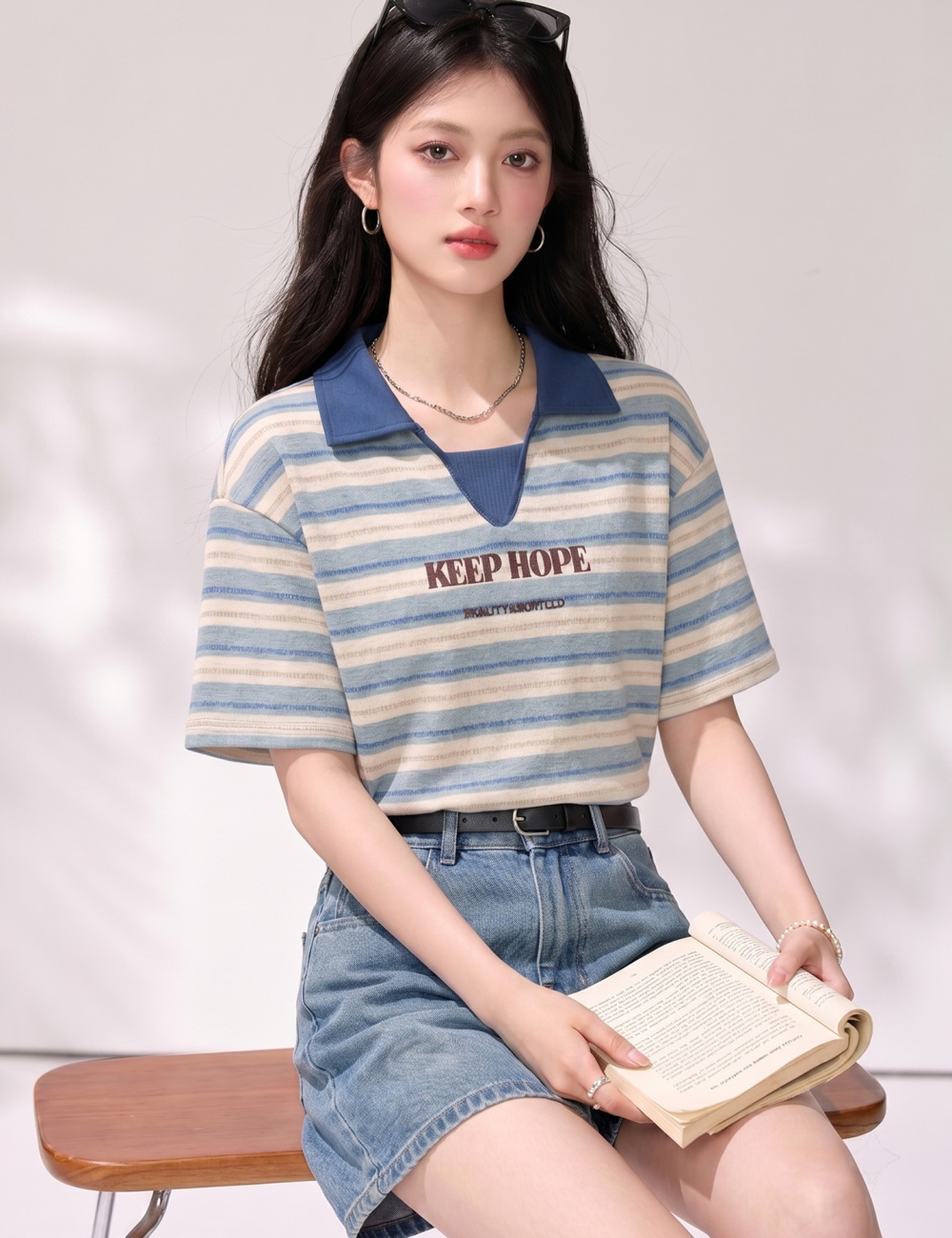 Summer short sleeve shirts stripe loose tops