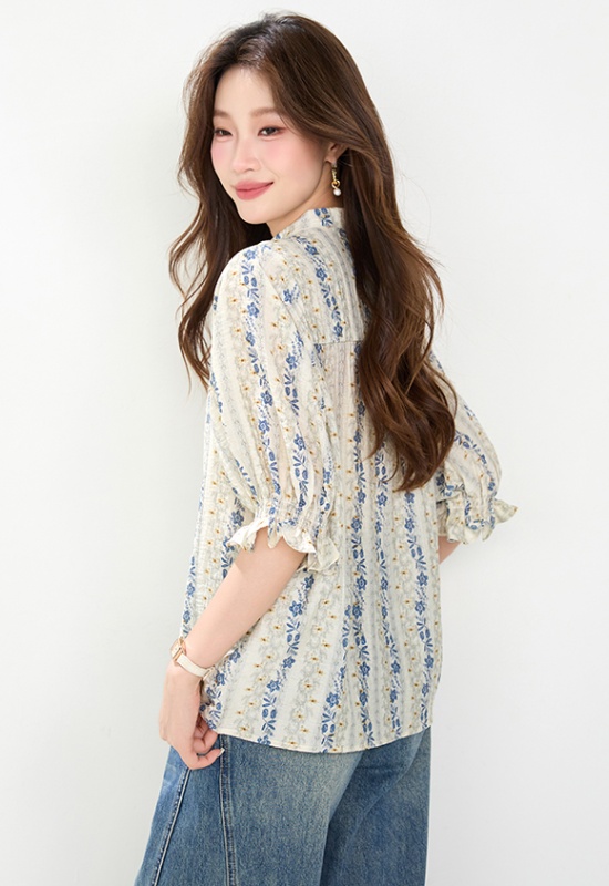 Retro pullover shirt cstand collar summer small shirt