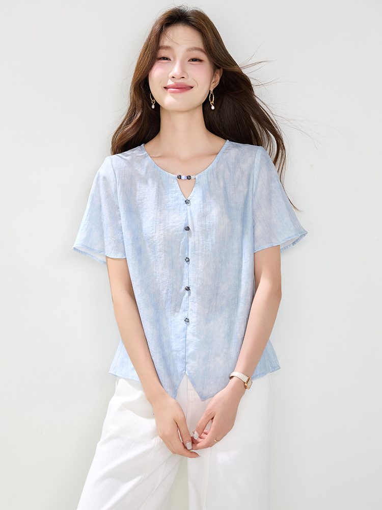 V-neck fashion shirt split hollow tops for women