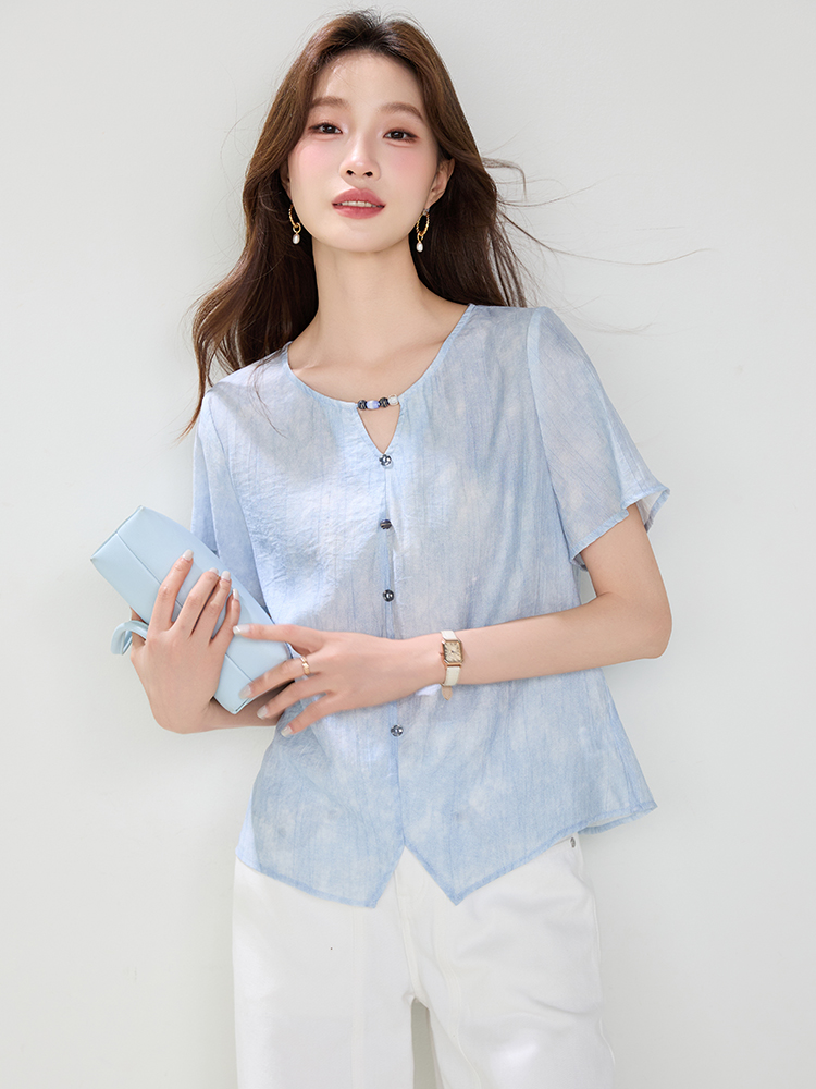 V-neck fashion shirt split hollow tops for women