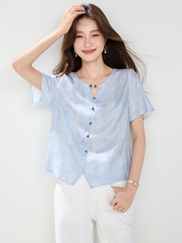 V-neck fashion shirt split hollow tops for women