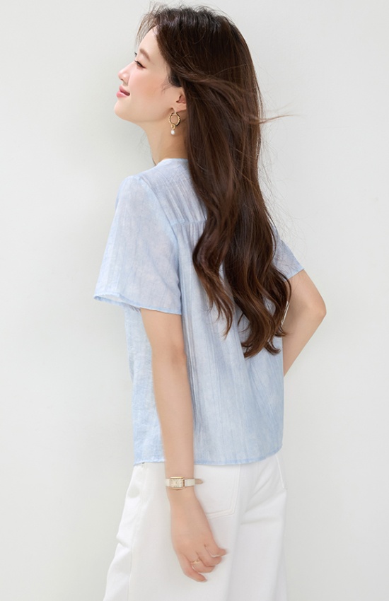 V-neck fashion shirt split hollow tops for women