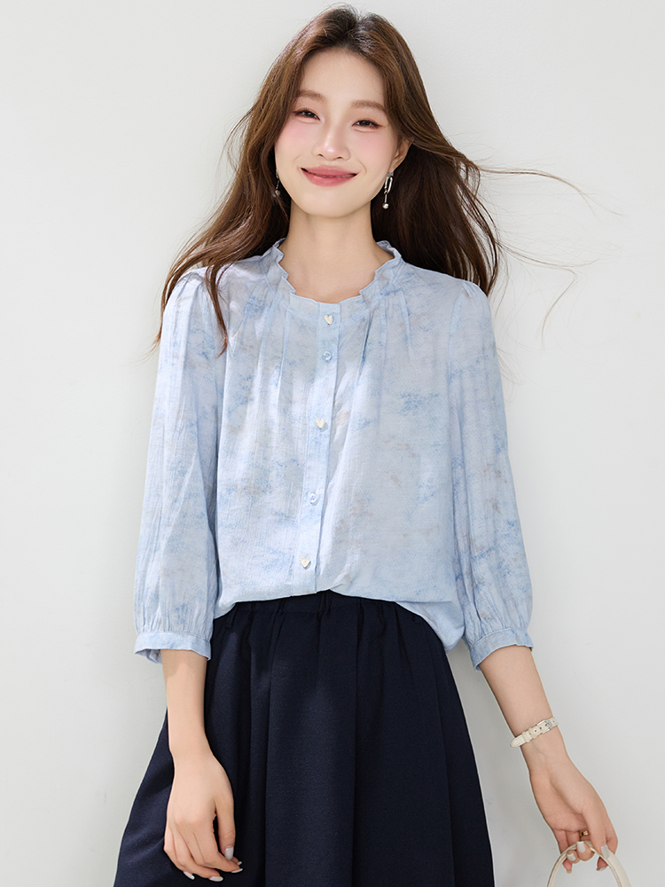 Loose bud collar shirt blooming simple tops for women