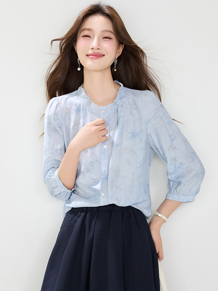 Loose bud collar shirt blooming simple tops for women