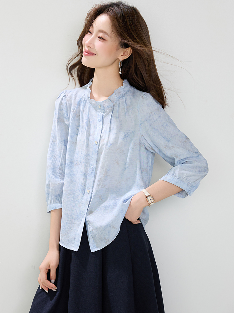 Loose bud collar shirt blooming simple tops for women