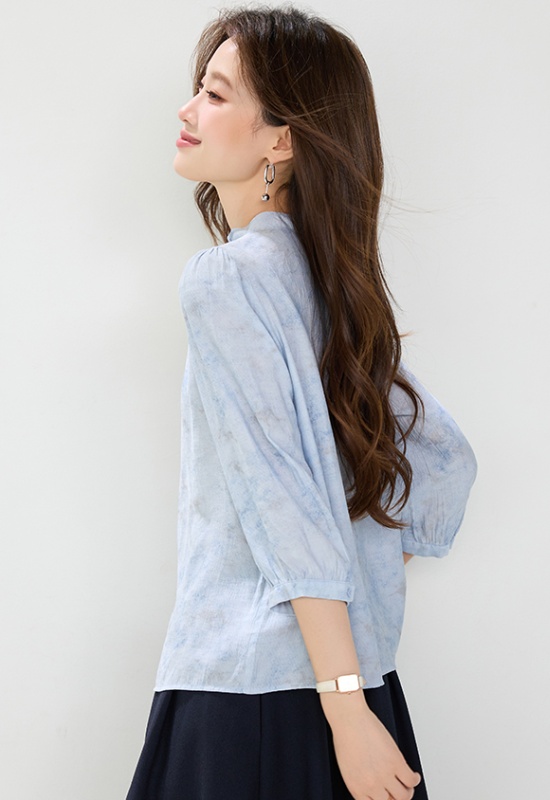 Loose bud collar shirt blooming simple tops for women