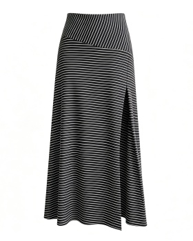 Stripe irregular Western style high waist gray long skirt
